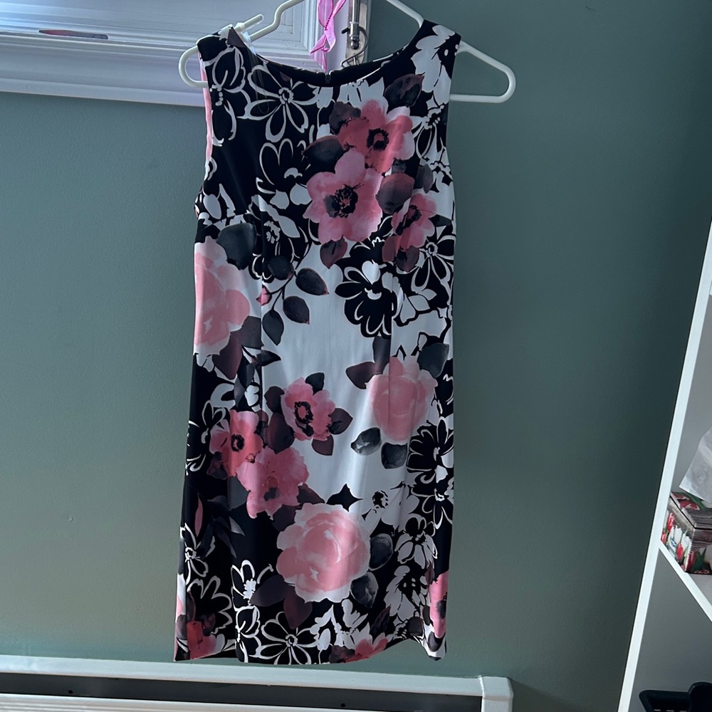Aura Floral Midi Dress - Pink, Black, and White